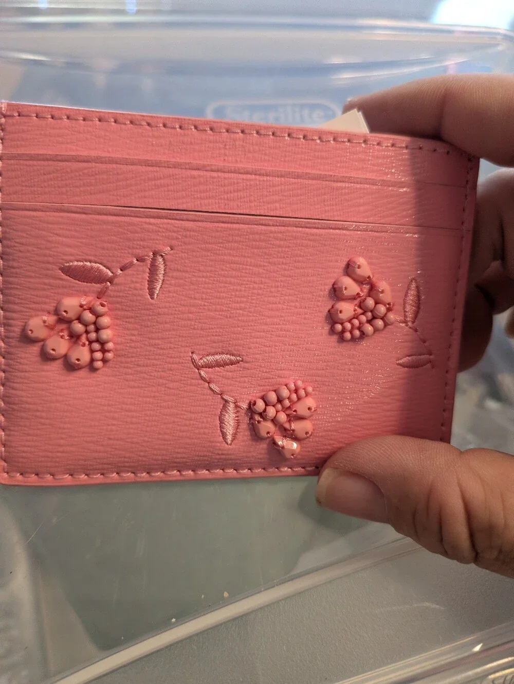 Kate Spade New Slim Card Holder Pink Floral Embellished Grapefruit